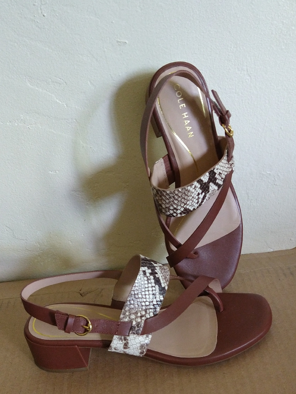Cole Haan Brown Snake-Print Block Heel Strappy Sandal Size 7